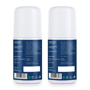 BELLAVITA Deo White Natural Underarm Roll On Deodorant for Men |Control Odour|Alcohol-Free| Antiperspirant for Long Lasting Freshness, 50ml Each (Pack of 2)